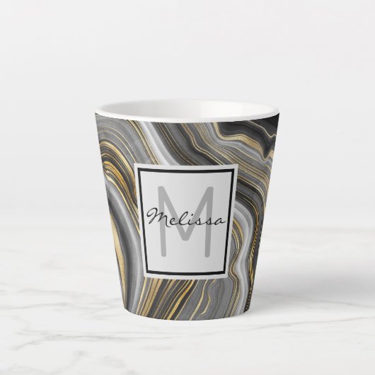 Monogram modern goud en grijs geanide geode latte mok (Voorkant)