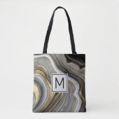 Monogram modern goud en grijs geanide geode tote bag (Voorkant)