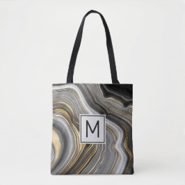 Monogram modern goud en grijs geanide geode tote bag