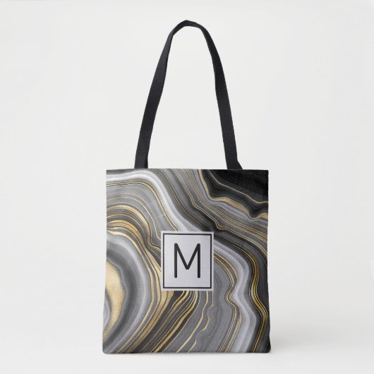 Monogram modern goud en grijs geanide geode tote bag (Voorkant)
