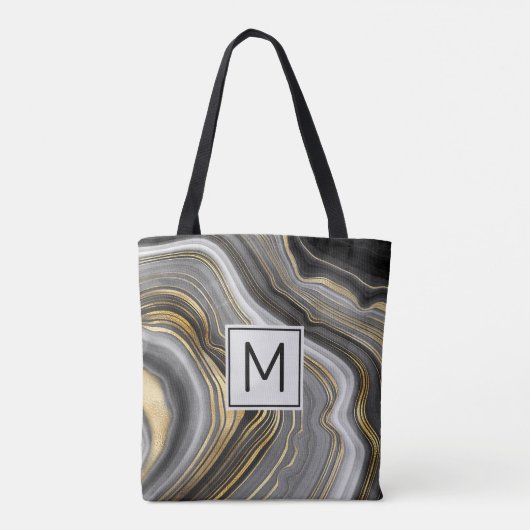Monogram modern goud en grijs geanide geode tote bag (Achterkant)