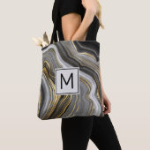 Monogram modern goud en grijs geanide geode tote bag (Dichtbij)
