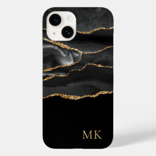 Monogram modern goud en zwart marmer Agate Case-Mate iPhone 14 Hoesje