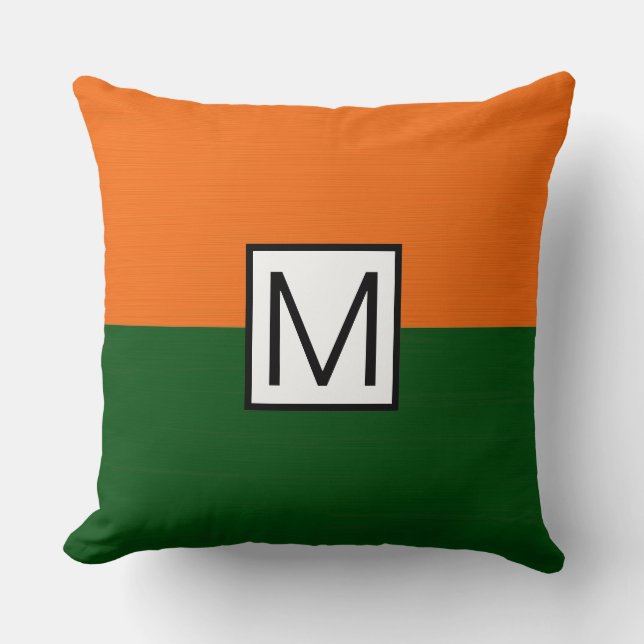 Monogram Modern Green en Oranje Elegant Kussen (Voorkant)