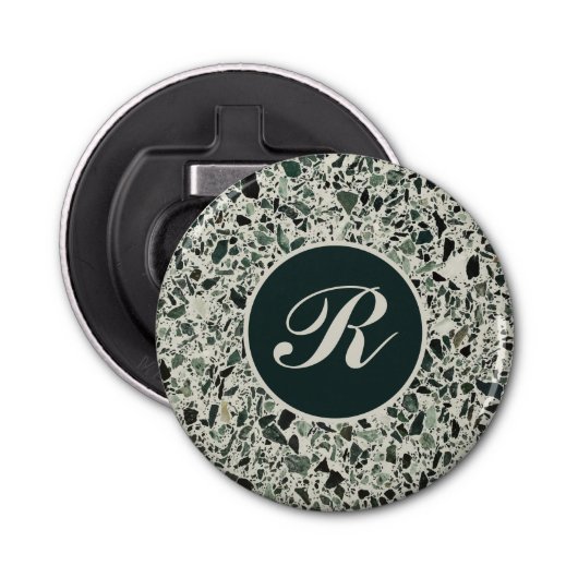 Monogram Modern Green Terrazzo Button Flesopener (Voorkant)