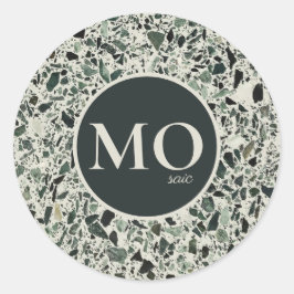 Monogram Modern Green Terrazzo Ronde Sticker