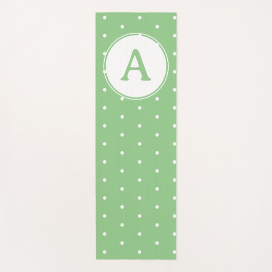 Monogram Modern Green White Polka Dot Pattern Yogamat (Voorkant)