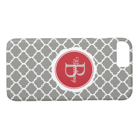 Monogram modern grijs rood geometrisch Case-Mate iPhone case (Achterkant (Horizontaal))