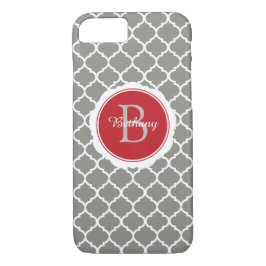 Monogram modern grijs rood geometrisch 	iPhone 8/7 hoesje