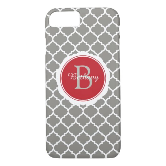 Monogram modern grijs rood geometrisch Case-Mate iPhone case (Achterkant)