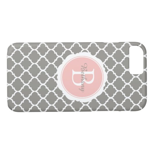 Monogram modern grijs roze geometrisch Case-Mate iPhone case (Achterkant (Horizontaal))