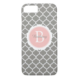 Monogram modern grijs roze geometrisch 	iPhone 8/7 hoesje