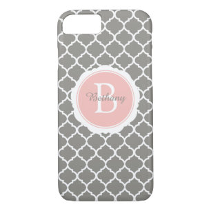 Monogram modern grijs roze geometrisch 	iPhone 8/7 hoesje