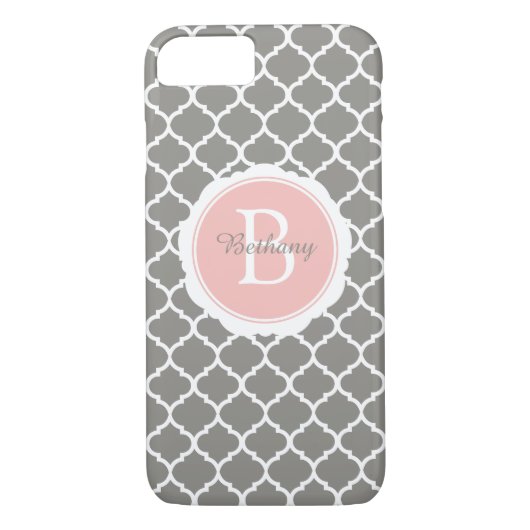 Monogram modern grijs roze geometrisch Case-Mate iPhone case (Achterkant)