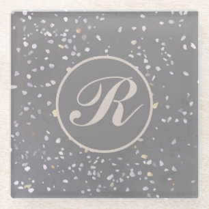 Monogram Modern grijs terrazzo Glazen Onderzetter