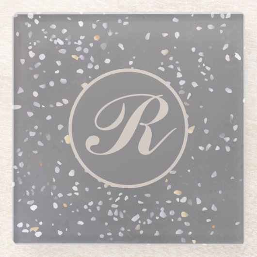 Monogram Modern grijs terrazzo Glazen Onderzetter (Voorkant)