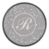 Monogram Modern Grijs Terrazzo Hockey Puck (Voorkant)