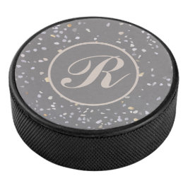 Monogram Modern Grijs Terrazzo Hockey Puck