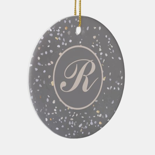 Monogram Modern grijs terrazzo Keramisch Ornament (Rechts)