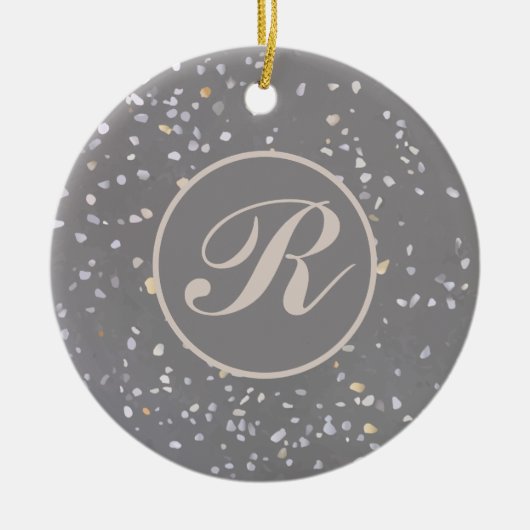 Monogram Modern grijs terrazzo Keramisch Ornament (Voorkant)
