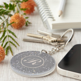 Monogram Modern Grijs Terrazzo Sleutelhanger
