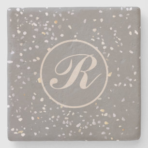 Monogram Modern grijs terrazzo Stenen Onderzetter