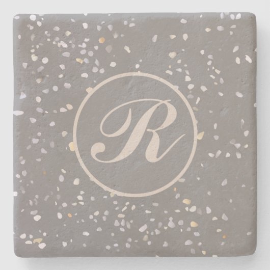 Monogram Modern grijs terrazzo Stenen Onderzetter (Voorkant)