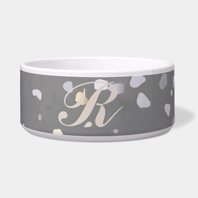 Monogram Modern grijs terrazzo Voerbakje (Voorkant)