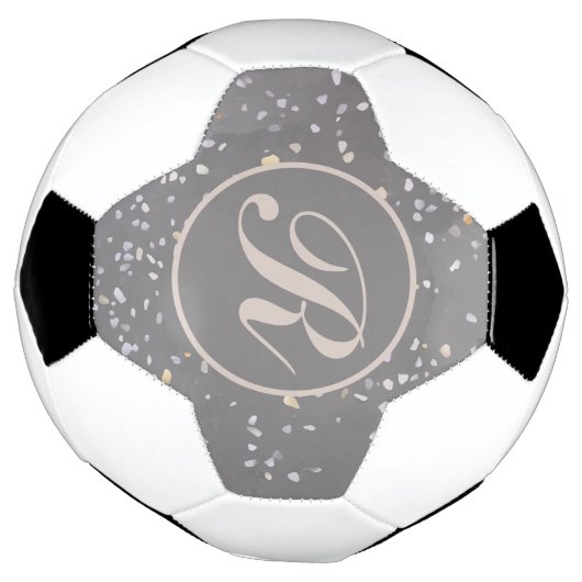 Monogram Modern Grijs Terrazzo Voetbal (Gedraaid)