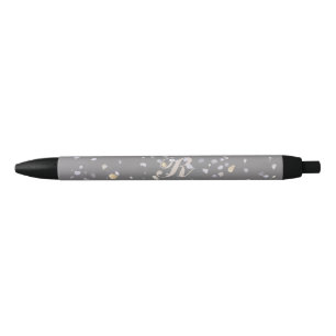 Monogram Modern Grijs Terrazzo Zwarte Inkt Pen