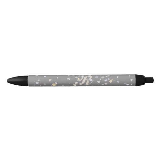 Monogram Modern Grijs Terrazzo Zwarte Inkt Pen (Voorkant)