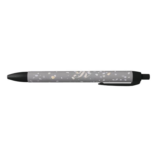 Monogram Modern Grijs Terrazzo Zwarte Inkt Pen (Bodem)