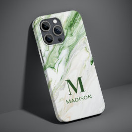 Monogram Modern Groen Wit Stijlvol Gepersonaliseer Case-Mate iPhone Case
