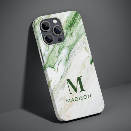 Monogram Modern Groen Wit Stijlvol Gepersonaliseer Case-Mate iPhone Case