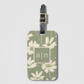 Monogram Modern Groene Bloemen Bagagelabel (Voorkant (verticaal))