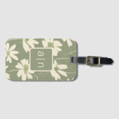 Monogram Modern Groene Bloemen Bagagelabel (Voorkant (horizontaal))