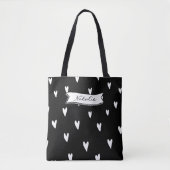Monogram modern hartpatroon in zwart-wit tote bag (Voorkant)