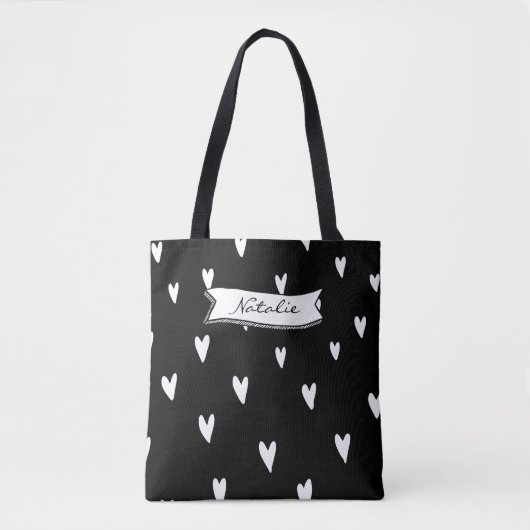 Monogram modern hartpatroon in zwart-wit tote bag (Voorkant)