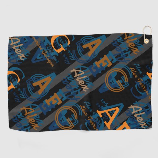 Monogram Modern Herhalende Initialen & Namen Golfhanddoek (Horizontaal)