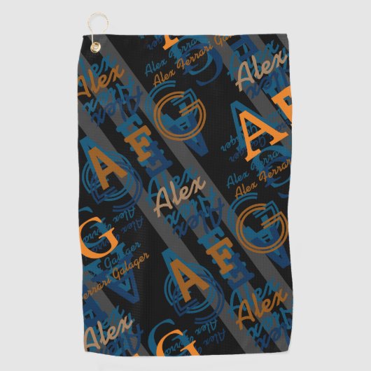 Monogram Modern Herhalende Initialen & Namen Golfhanddoek (Voorkant)