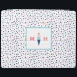 Monogram modern ijsklok - Aangepast blauw iPad Cover<br><div class="desc">Stijl uw iPad met deze moderne,  gepersonaliseerde cover met een aangepast monogram en een ijsje in blauw,  aqua,  roze en koraal.</div>