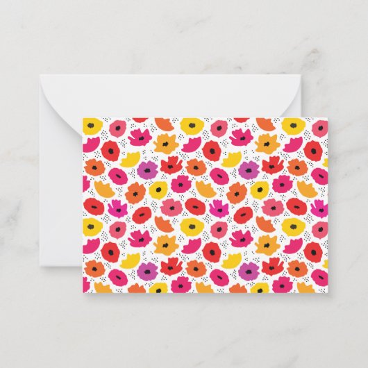 Monogram Modern Klaproos Bloempatroon Script Naam Notitiekaartje (Achterkant)