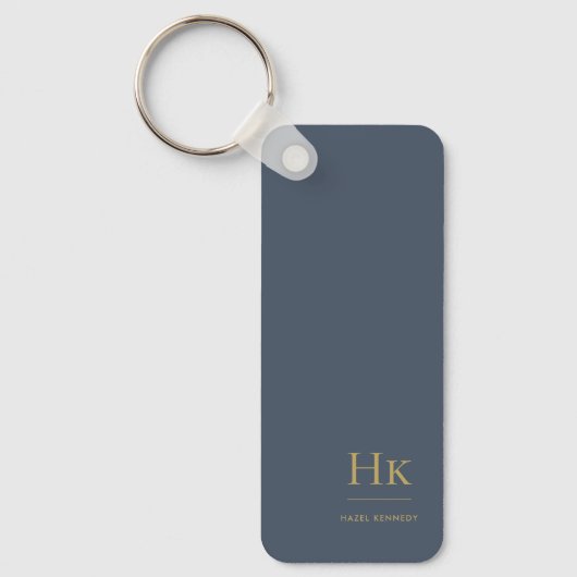 Monogram modern klassiek minimalistisch marineblau sleutelhanger (Voorkant)