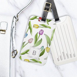 Monogram Modern Kleurrijk Tulpen Bloempatroon Bagagelabel