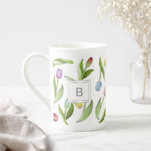 Monogram Modern Kleurrijk Tulpen Bloempatroon Porselein Kop