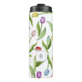 Monogram Modern Kleurrijk Tulpen Bloempatroon Thermosbeker (Voorkant)