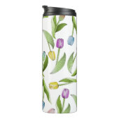 Monogram Modern Kleurrijk Tulpen Bloempatroon Thermosbeker (Geroteerd rechts)