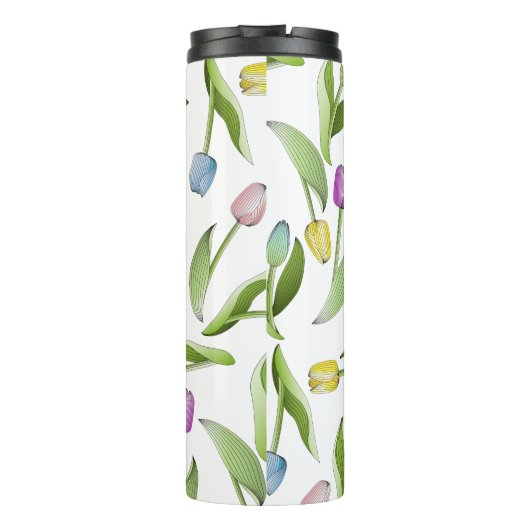 Monogram Modern Kleurrijk Tulpenpatroon Thermosbeker (Achterkant)