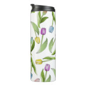 Monogram Modern Kleurrijk Tulpenpatroon Thermosbeker (Geroteerd rechts)