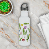 Monogram Modern Kleurrijk Tulpenpatroon Waterfles
